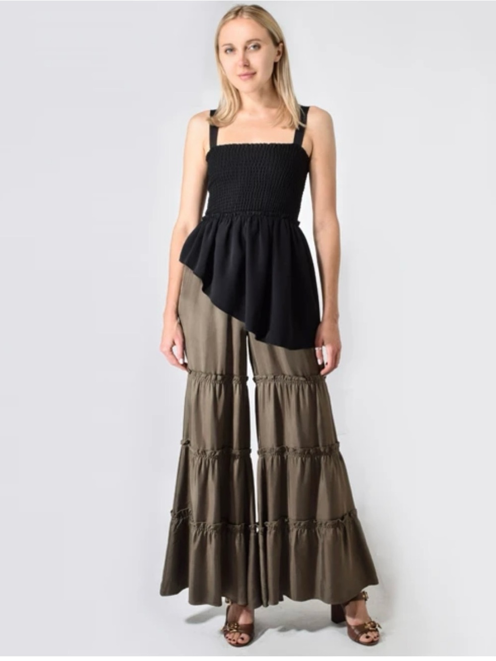 cinq a sept Black Smocked Peplum Tank